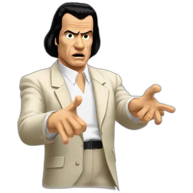 Vincent Vega from Pulp Fiction with the hands gesturing confusion emoji
