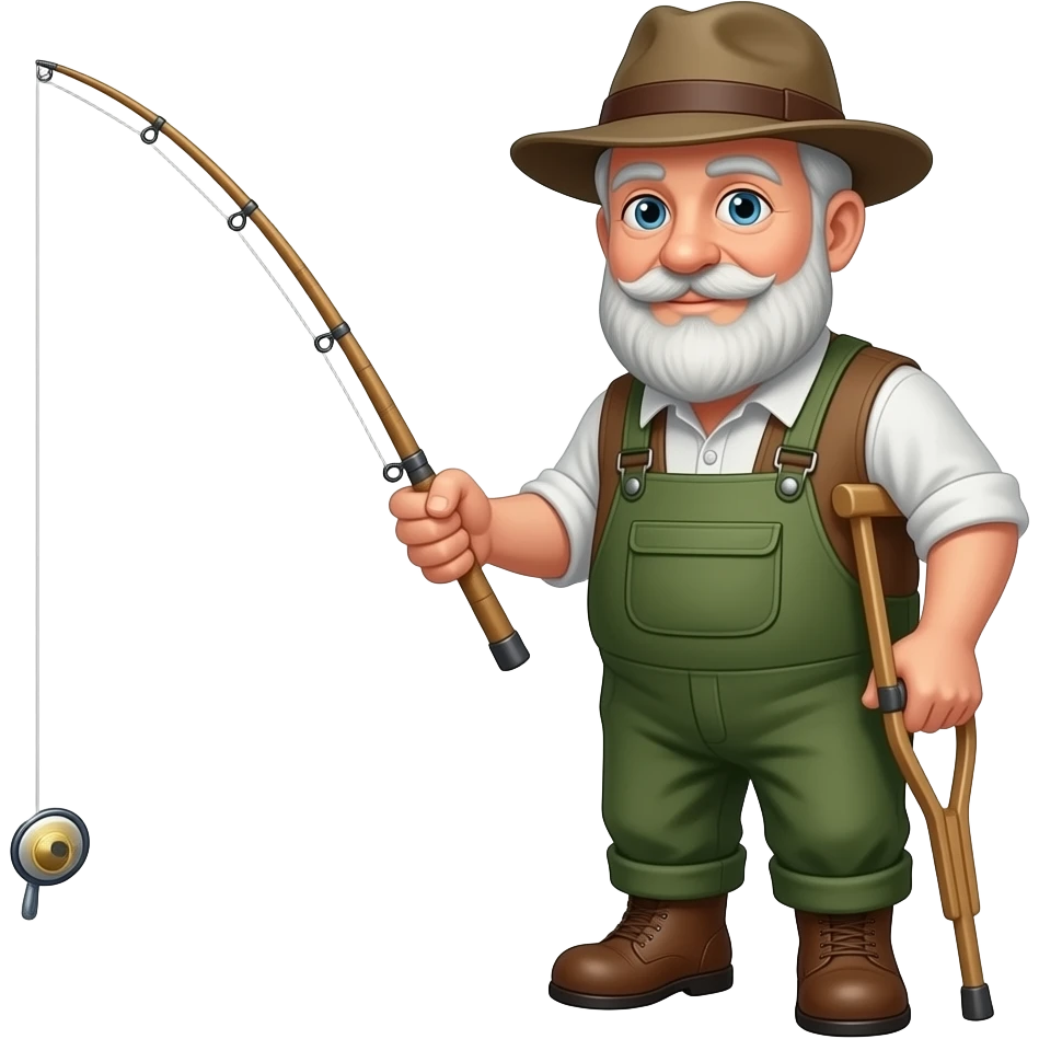 a fisherman using a crutch as a fishing pole emoji