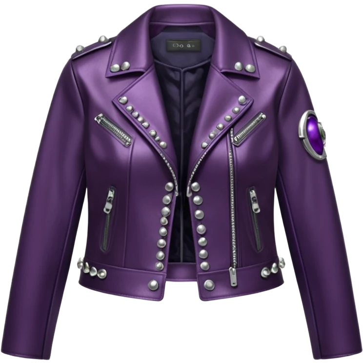 Dolce and gabanna brand Cropped midnight plum color leather detailed jacket for women with silver metallic chrome, gothic edgy style embellishments. 8k, 5000x5000px, 3D rendering, realistic, isolated still life, no emoji faces no emoji icons no human figures  emoji