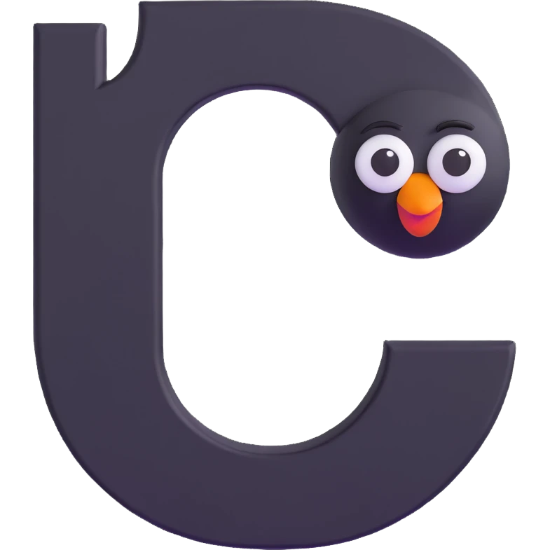 big bold letter C in lime green electric color with googly eyes on top, with a slight tilt and shadow emoji