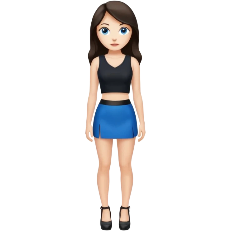 realist caucasian woman, long dark brown hair, blue eyes, black crop top, black mini skirt, high heel black shoes, full body, emoji style, hands on hips emoji