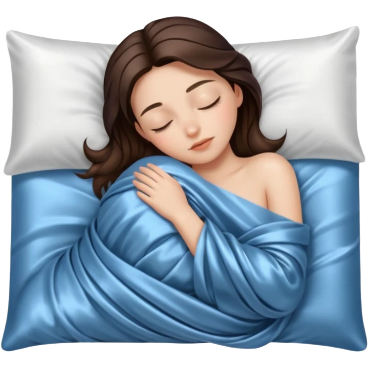 brunette girl sleeping wrapped in shiny silk sheets emoji