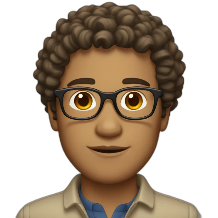 man with curly brown hair and semi-round glasses and beige skin emoji