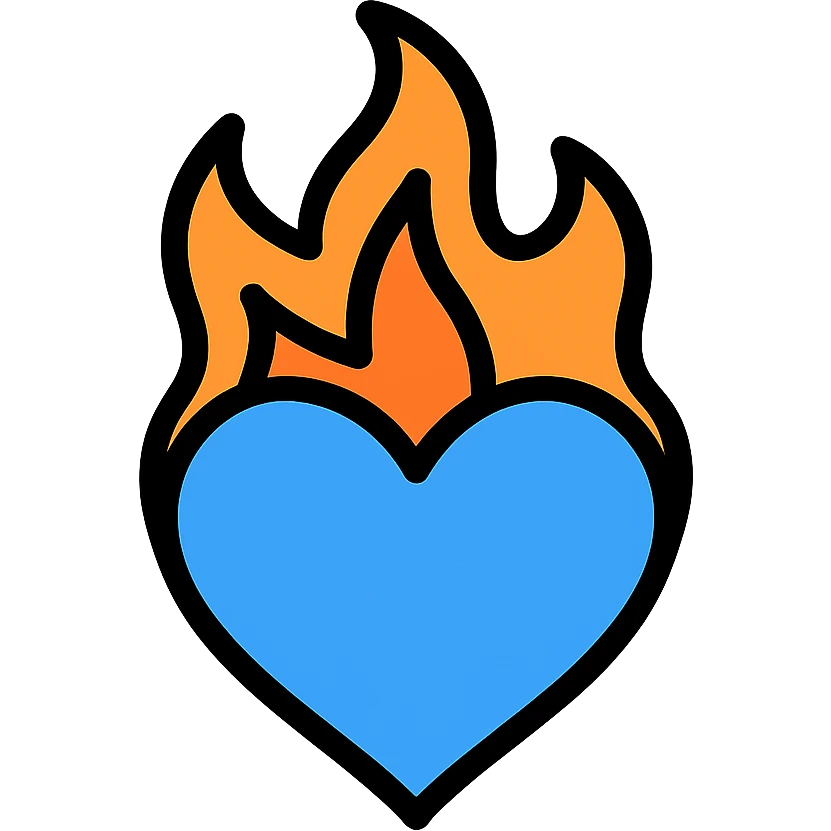 flaming blue heart icon with colored outlines emoji
