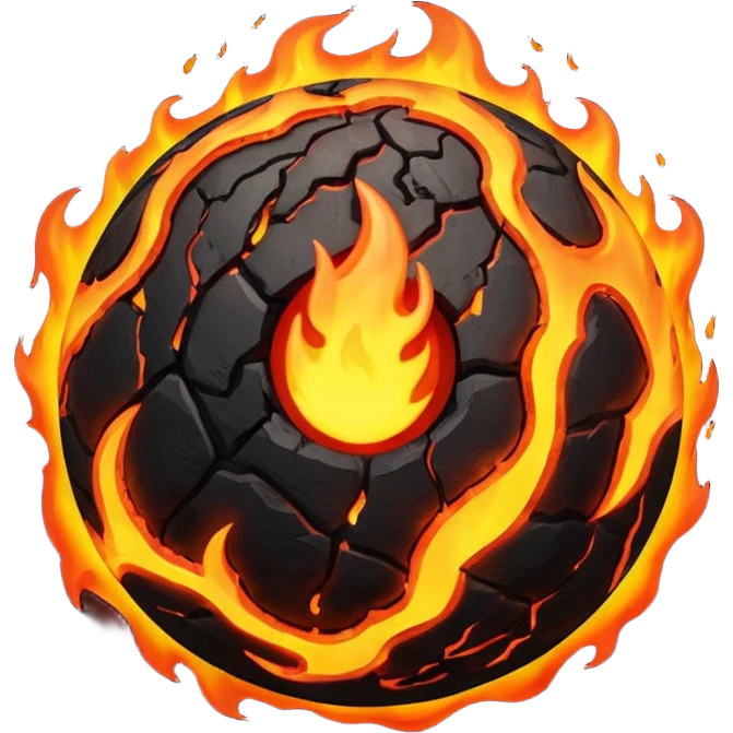 sphere globe planet, surface covered with lava fire emoji
