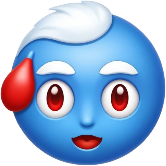 Labio mordido de color azul, blanco y rojo emoji