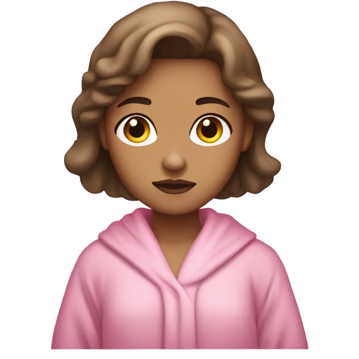 Light skin girl brown hair pouty face wearing a pink robe  emoji