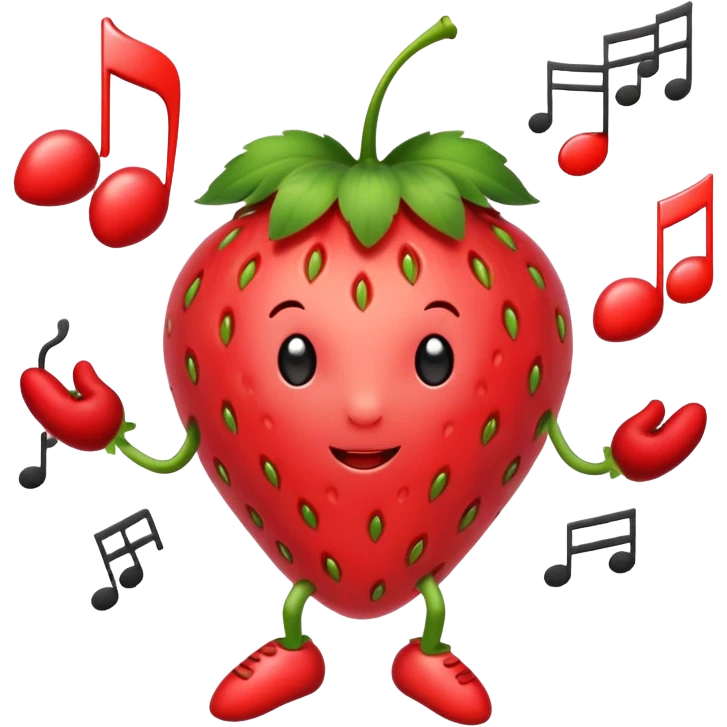 A Dancing strawberry with music notes around emoji