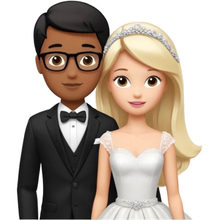 pretty light blonde girl barbie wedding to boy nerd with short black hair and dark tan skin emoji