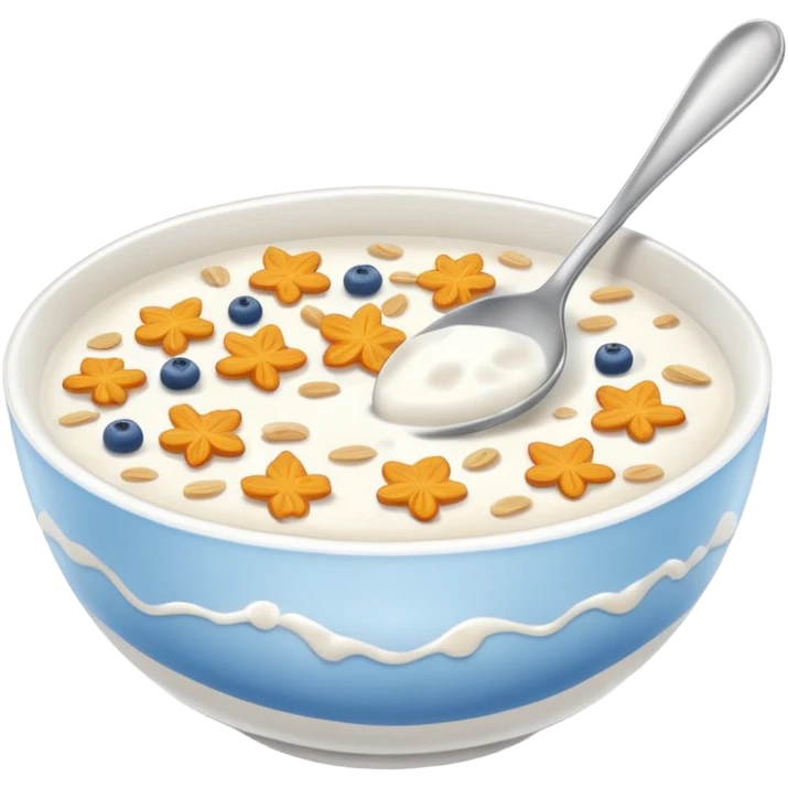 a bowl of cereal with a spoon, simple, clear emoji