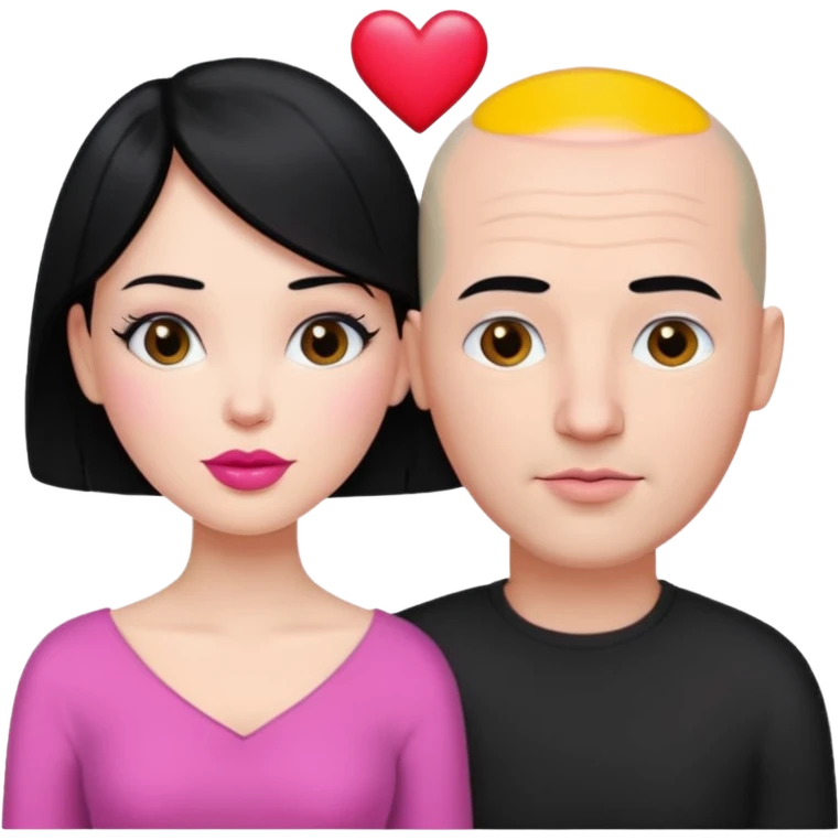 👩🏻‍❤️‍💋‍👨🏻 this one but the man should be bald. white woman with black hair and white bald man and a heart between their heads. she has pink lips emoji
