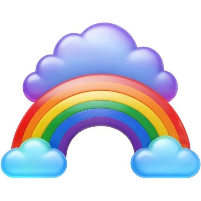 3D render of Rainbow, miniature weather phenomenon, volumetric particle effects, translucent arc with Red, Orange, Yellow, Green, Blue, Violet, elemental energy, emoji style, isolated on white background --v 6.0. emoji