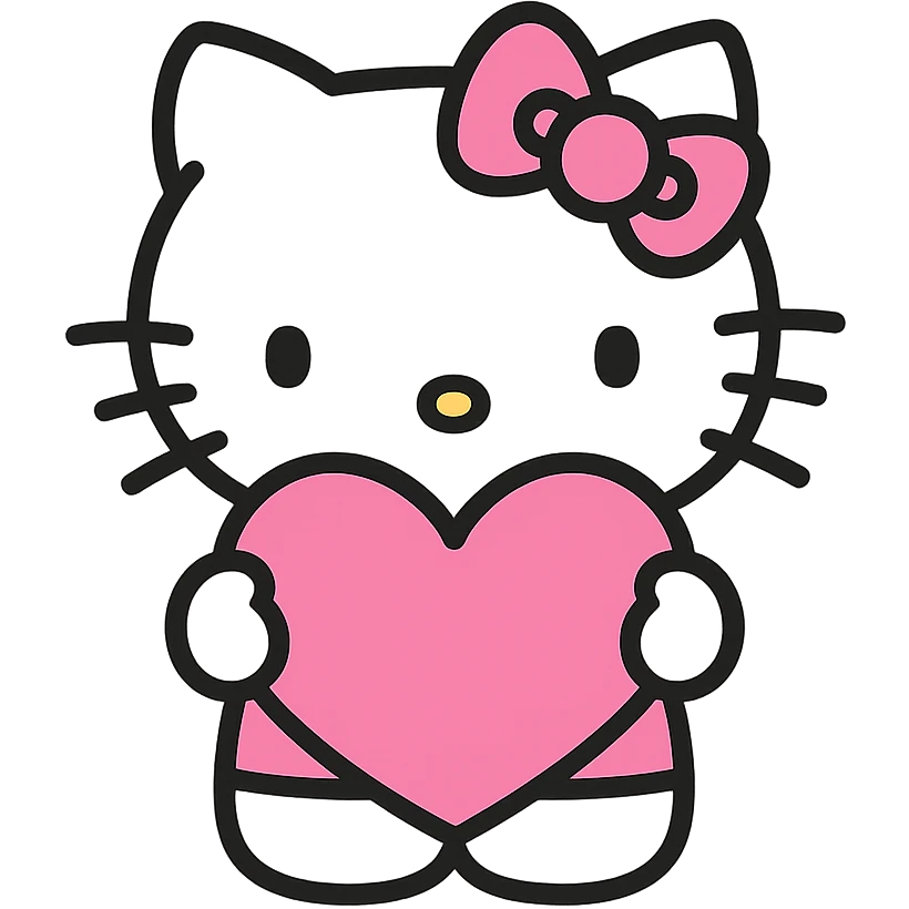 Hello Kitty holding a pink heart, pink and white girly aesthetic, cute and charming icon style emoji