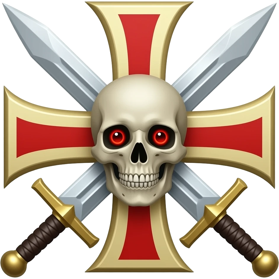 Templar cross with swords in middle and Skull with red eyes emoji