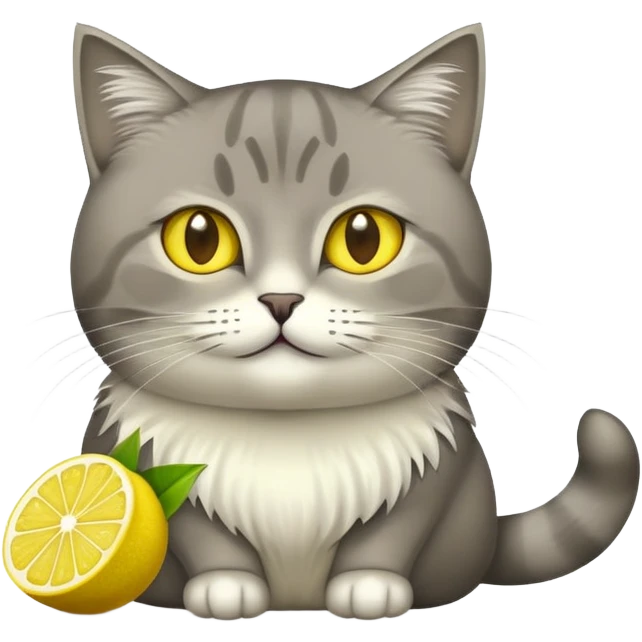 Chat gris avec un citron emoji