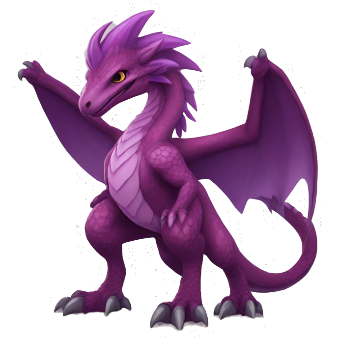 Mauve-maroon-red-violet-colored anthro-raptor-dragonkin-scalie-sona-Fakémon-hybrid with a mane on head and back full body emoji