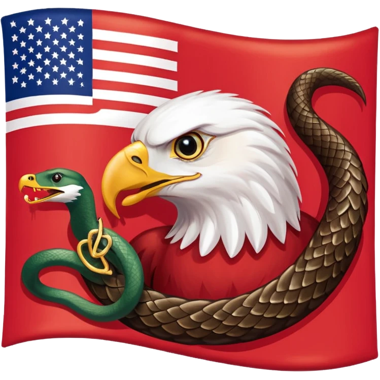 a flag with a red background with five start and an eagle eating a snake emoji