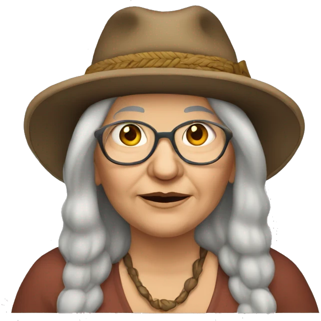 Fat old hippie woman long dark hair and hat emoji
