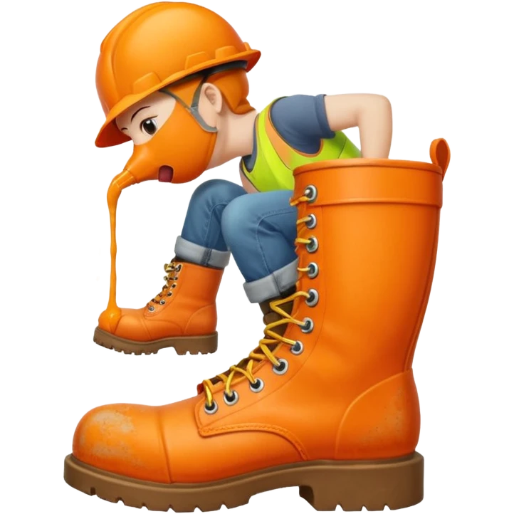 Person licking a large orange work boot emoji