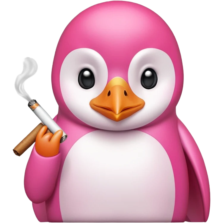 Pink penguin smoking weed emoji
