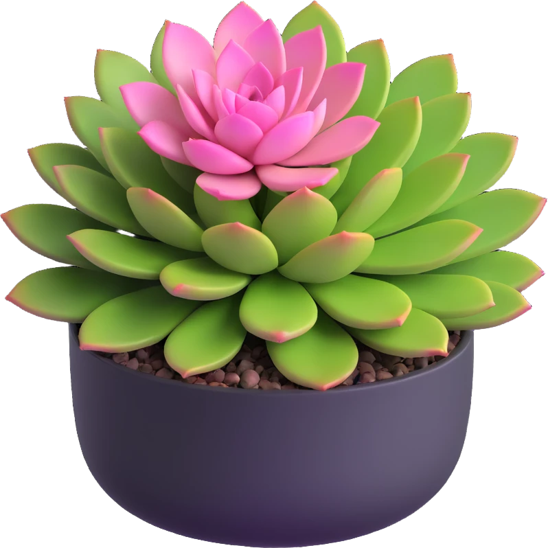 3D style succulent plant with pink and green leaves in a short round pot emoji