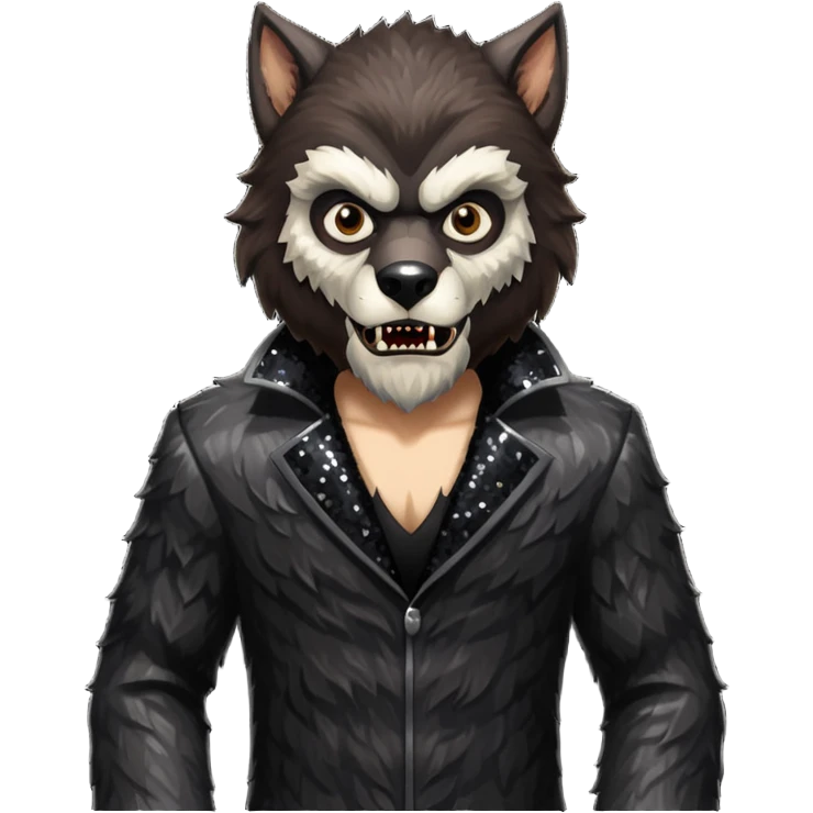 The Werewolf from Universal Monsters with dark brown fur, black sequin outfit emoji