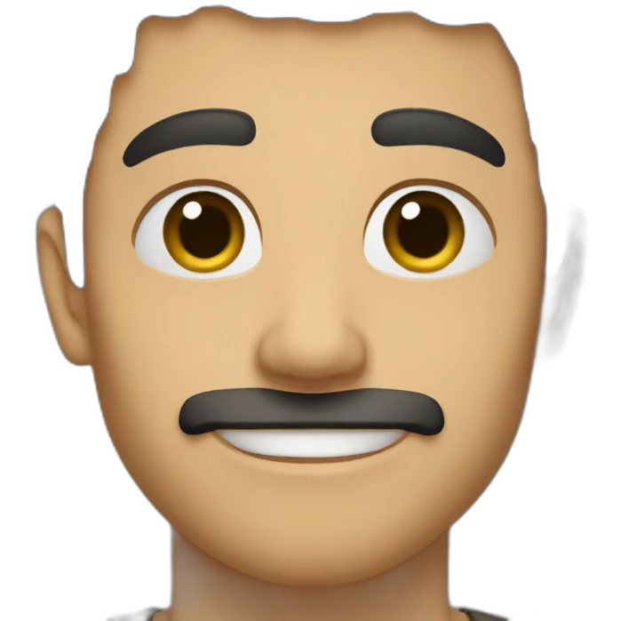 Caucasian man with black hair, olive skin and no beard and no mustache emoji