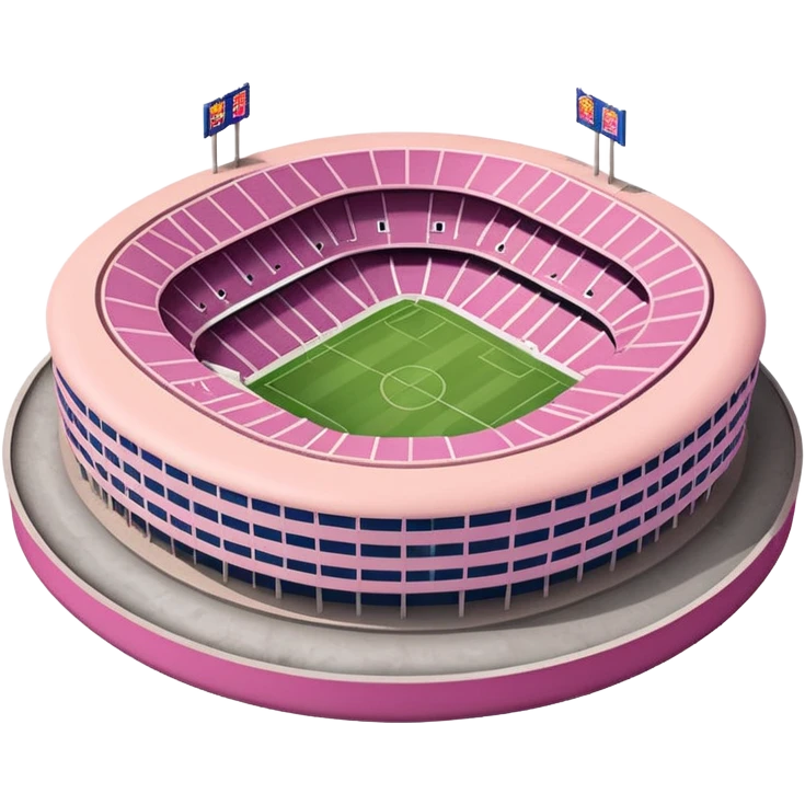 simplified expressive stadium inspired by Camp Nou, rounded shape, pinkish lighting emoji