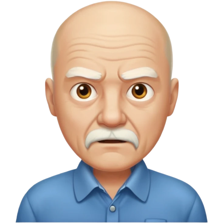 a portrait of aggressive elderly man, bald head, beard, wearing shirt emoji
