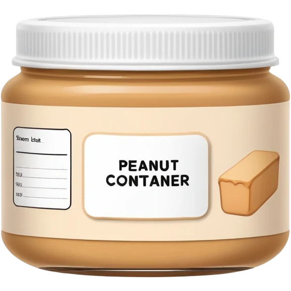 food box container with minimalist wireframe label, peanut butter jar with geometric line structure label, food container with simple outline label emoji