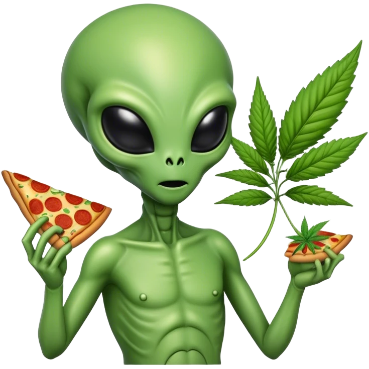 Alien with weed and pizza emoji