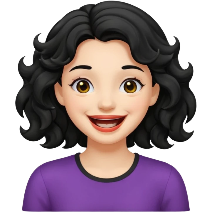 دختری با موهای مشکی مواج و چشم های سیاه در حال شوخی کردن emoji
