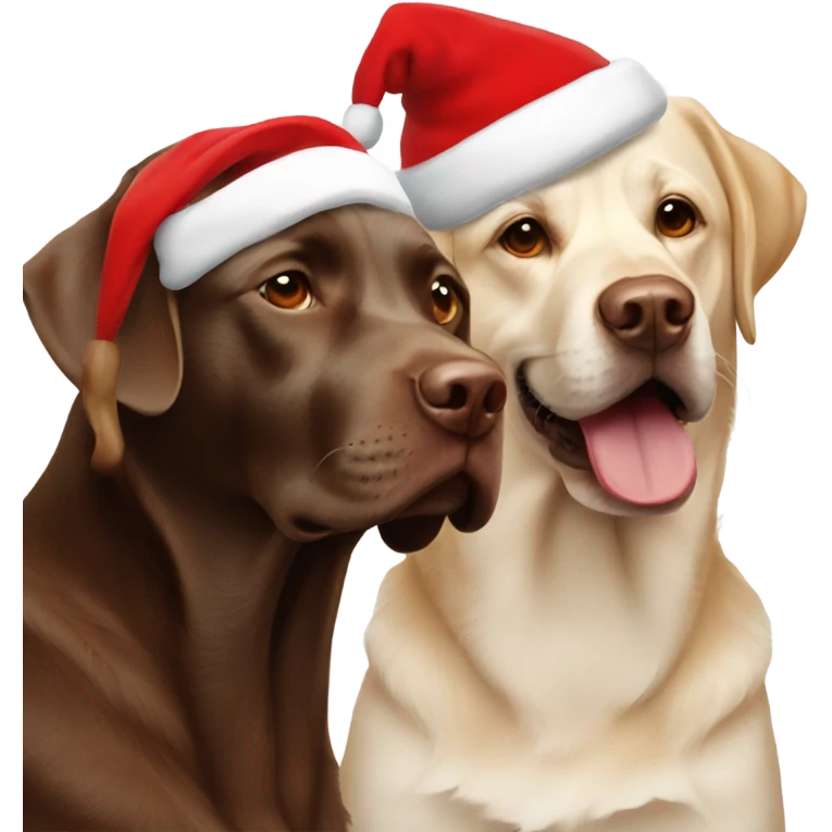 Two brown labs with Santa hats emoji