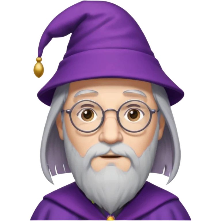 dumbledore grey hair, wear glasses, purple magic hat emoji