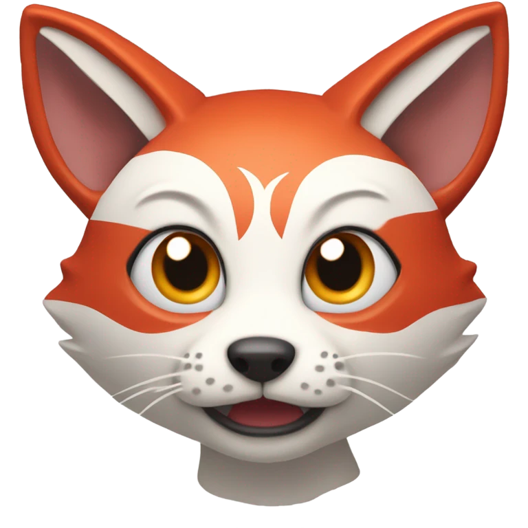 red and white kitsune head, amazed emoji
