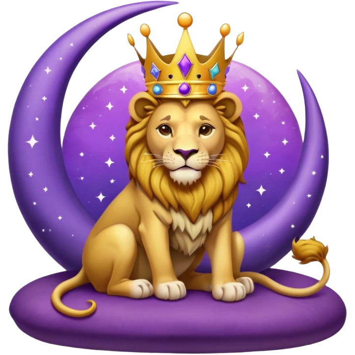 Lion with a crown sitting on a purple crescent moon  emoji