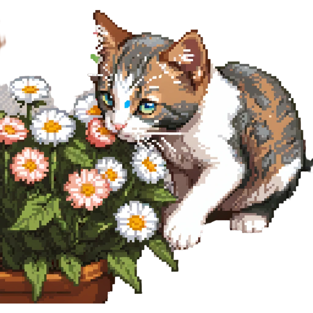 Kitten smells flowers emoji