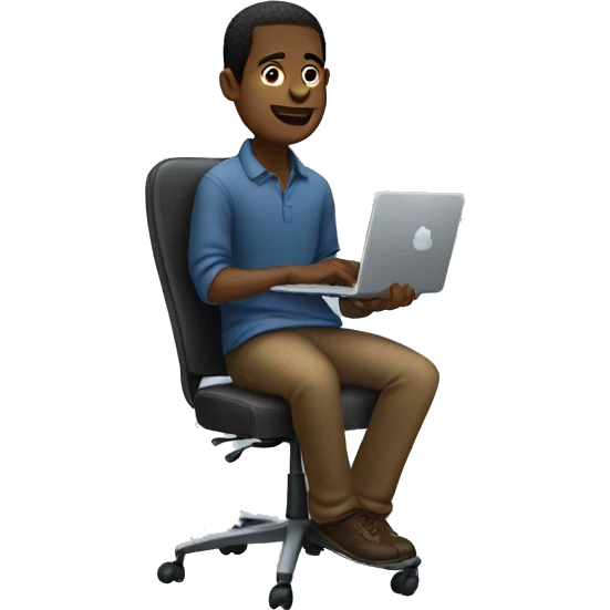 Black guy sitting down on chair playing on computer  emoji
