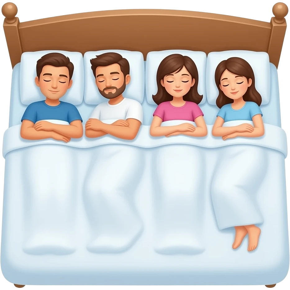 2 men and 2 women sleeping that show exactly 2 men and 2 women which are exactly 2 men and 2 women sleeping in a bed with a total of 4 emoji
