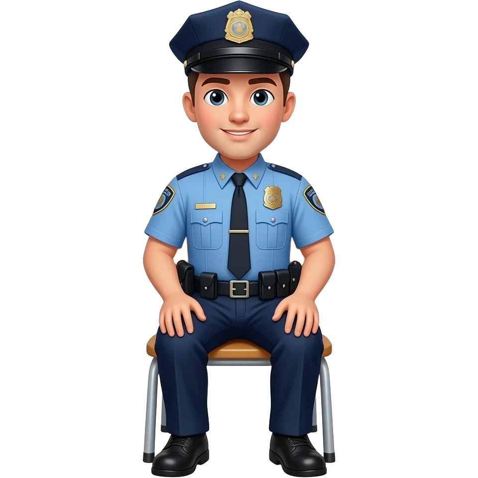 police officer sitting on a student chair emoji