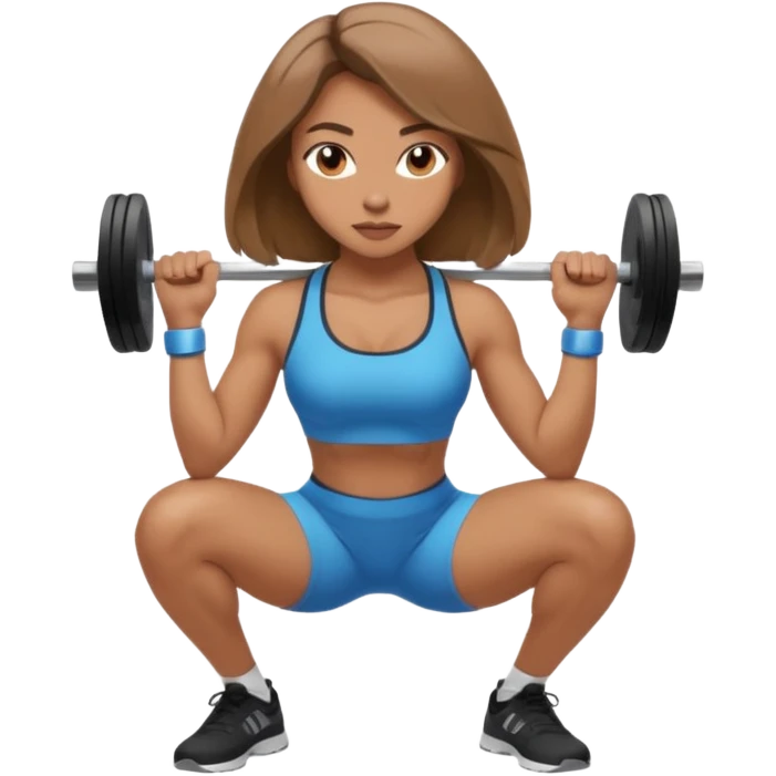 Beautiful woman with light brown shoulder length hair popping a squat without any weights emoji