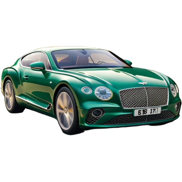 Bentley Continental GT (2022) – cinematic-realistic Bentley Continental GT, its deep emerald green paint reflecting the golden hour sunlight as it cruises along a coastal highway. The roar of its W12 engine builds as it accelerates, the plush leather interior offering an unmatched blend of luxury and performance. emoji