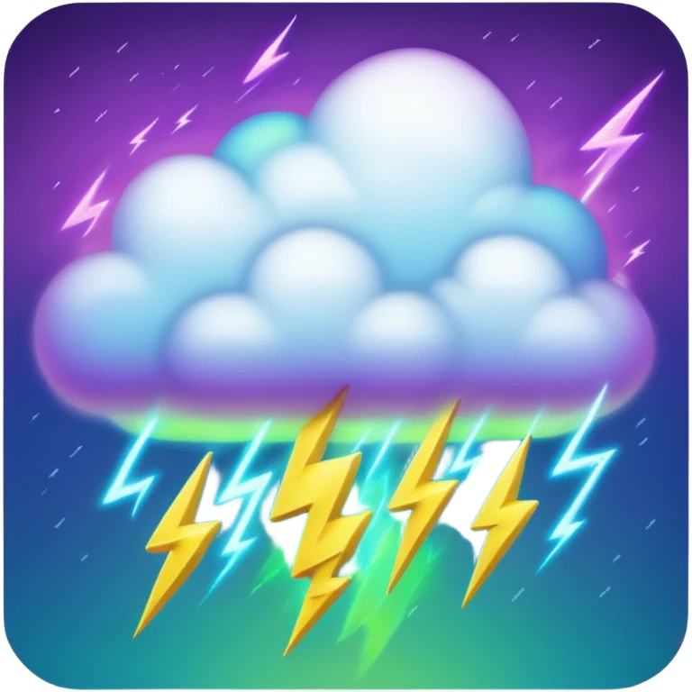 purple and green and blue gradient fluffy cloud with yellow  lightning emoji