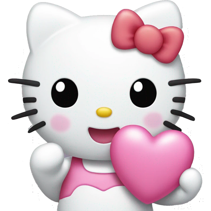 Hello kitty making a happy face and holding a pink heart in her hand emoji