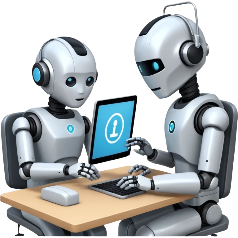 Digital Labour as an example of Agents at work in a workplace setting. I want to see a traditional office worker and a support co-worker that is an AI Agent [Not a Robot]. I DO NOT WANT images of ROBOTS! emoji