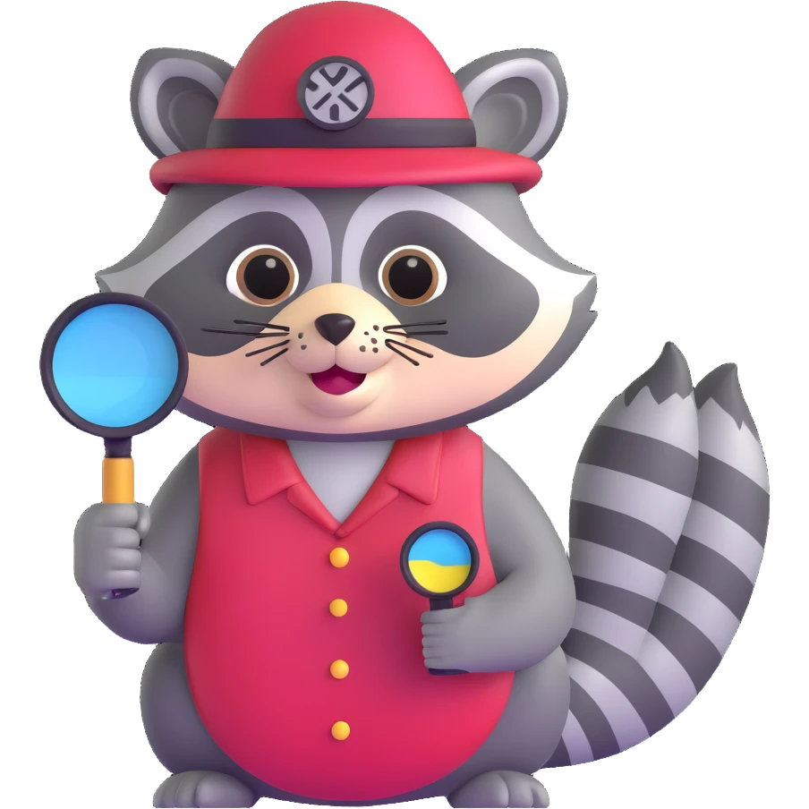 Raccoon detective with hat and magnifying glass emoji