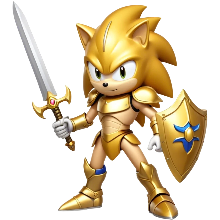 Golden sonic with a sword and golden armor emoji