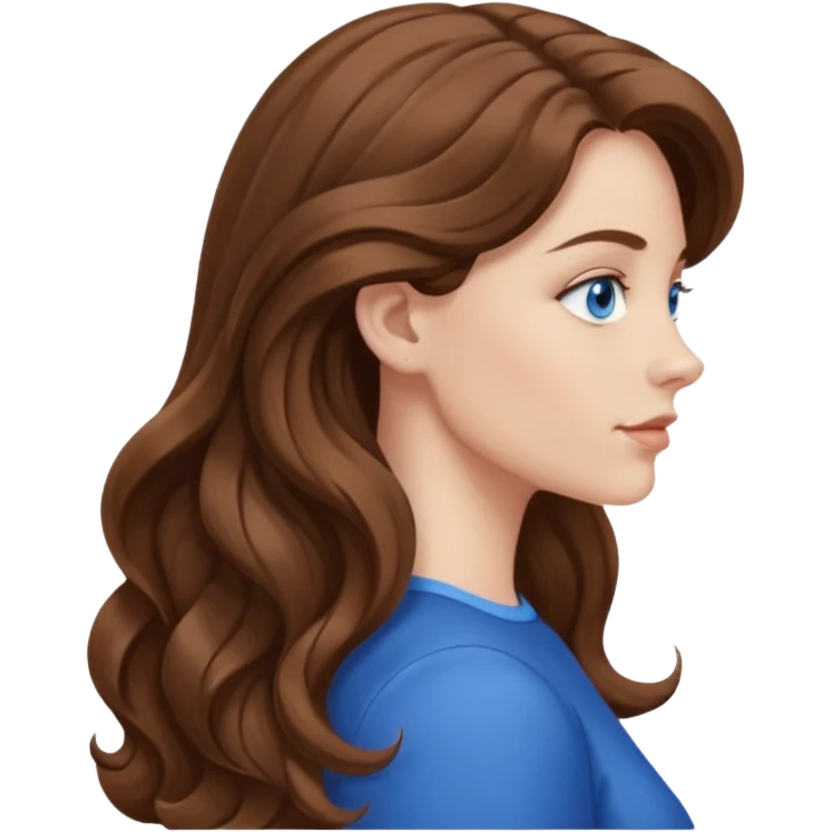 A white woman in profile with long, wavy brown hair emoji