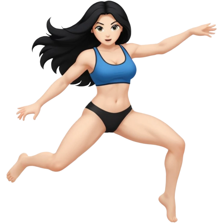 long black hair ((naked ))female big big boobs full body barefoot  ((black Thick pubic hair ))     jumping kicking   emoji
