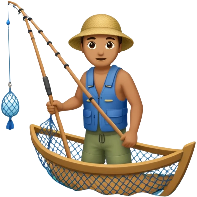 A Polynesian fisherman in the water fishing with a net. emoji